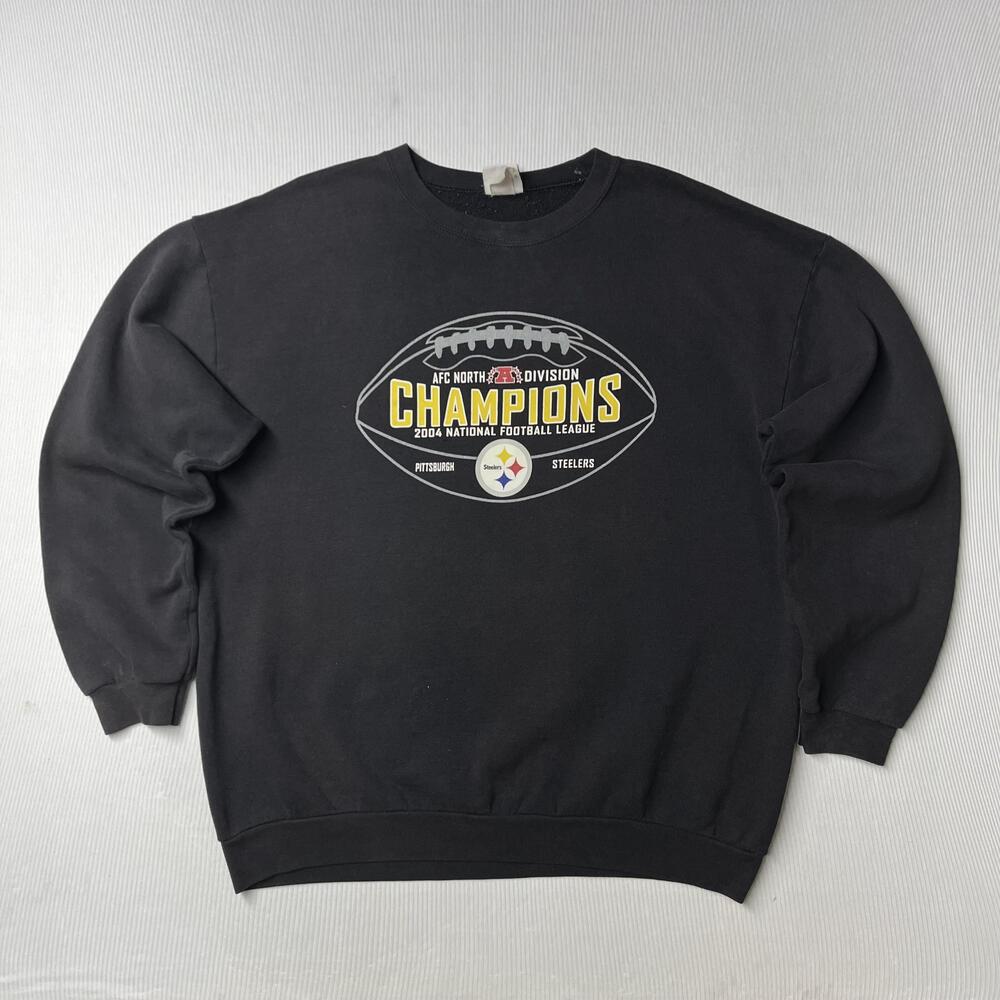 Vintage Pittsburgh Steelers Sweatshirt Mens Black NFL Football AFC North Champs
